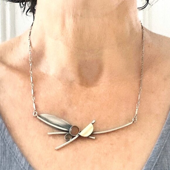 Modernist mixed media necklace by Christophe Poly - Picture 2 of 5